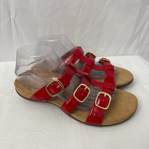 Vionic Misa Sandals Women's Size 9 Red Patent Leather Slides - Picture 1 of 8